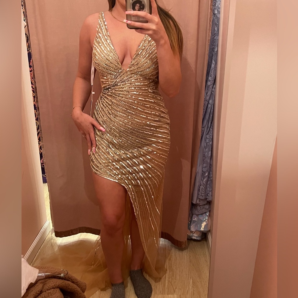 Jovani 63405 beaded gold dress